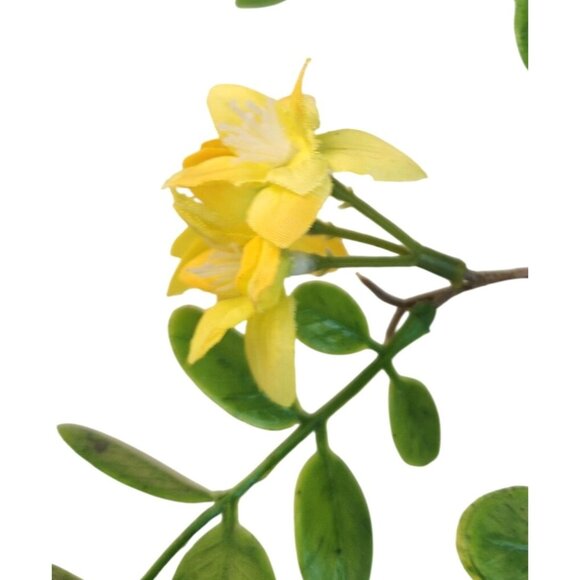 Artificial Yellow Flowering Branches Faux Stems With Green Leaves 2 Piece Set - Picture 6 of 8